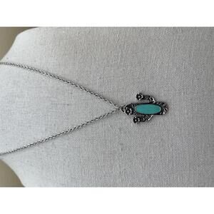 Southwest Silver and Turquoise Cactus Pendant Necklace Saguaro